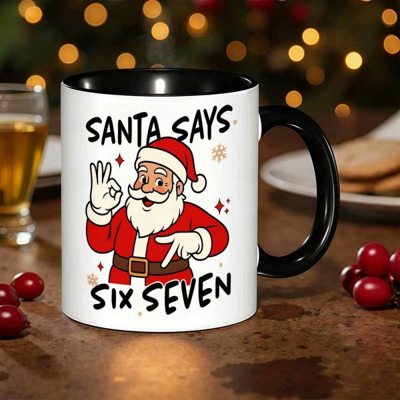Tailorly Black Accent 11 oz Mug - funny novelty santa with numbers 6 7