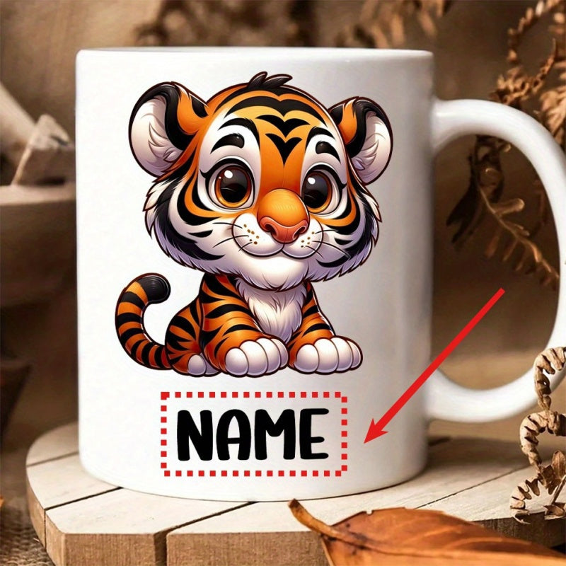 Tailorly White Ceramic 11 oz Mug - Name Adorable Cartoon Tiger Cub Sitting Peacefully On Pure White Ceramic Tiger