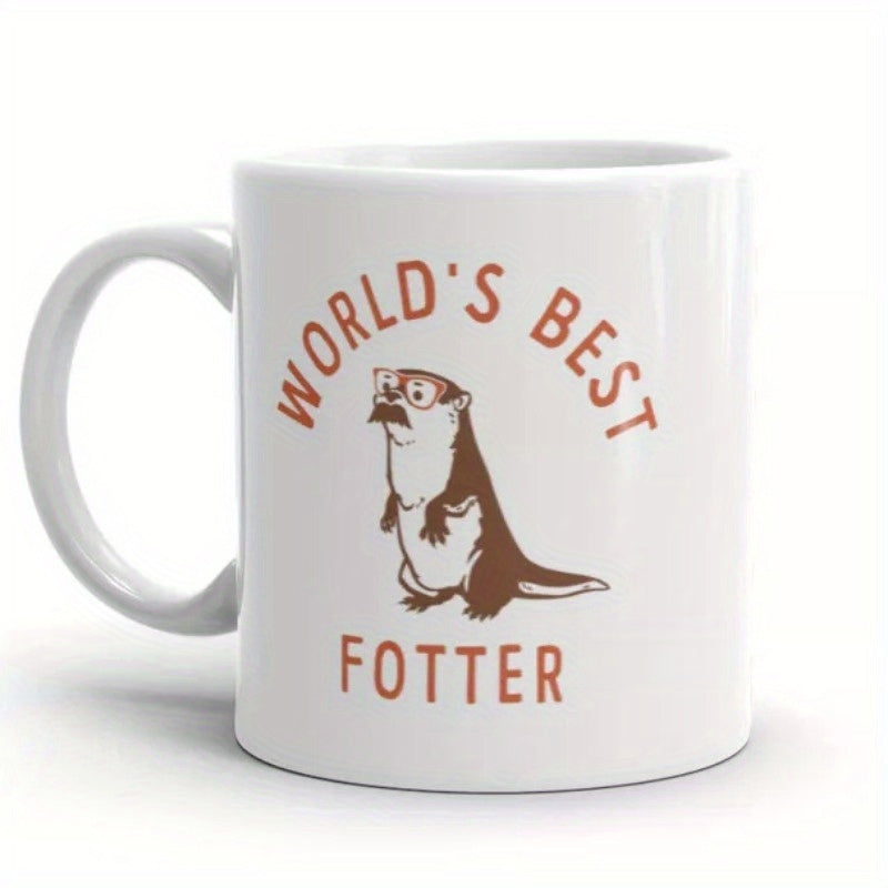 Tailorly White Ceramic 11 oz Mug - Worlds Best Fotter Minimalist Brown Standing Animal Wearing Glasses Among Curved Retro Text Otter