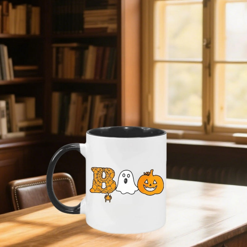 Tailorly Black Accent 11 oz Mug - fun ghost pumpkin bottles coffee tea water birthday christmas gifts