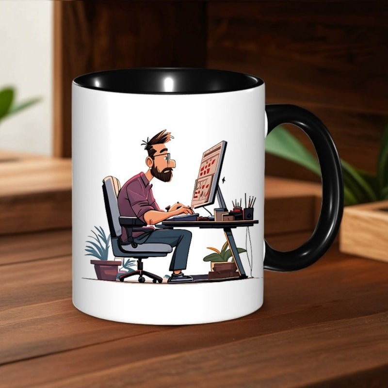 Tailorly Black Accent 11 oz Mug - 11oz ceramic coffee mug featuring a reusable microwave safe cup suitable for hot and cold beverages with