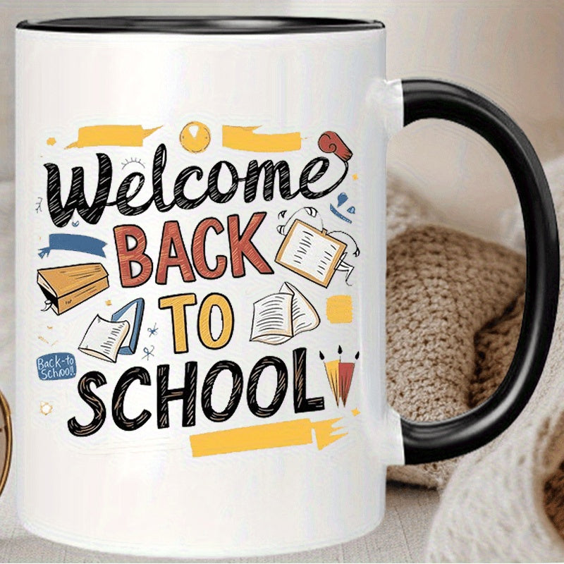 Tailorly Black Accent 11 oz Mug - red yellow books pencil patterns