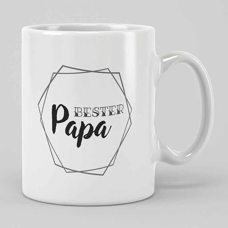 Tailorly White Ceramic 11 oz Mug - Papa Minimalist Geometric Hexagon Frame Featuring Fine Decorative Lines For Fatherhood Mug