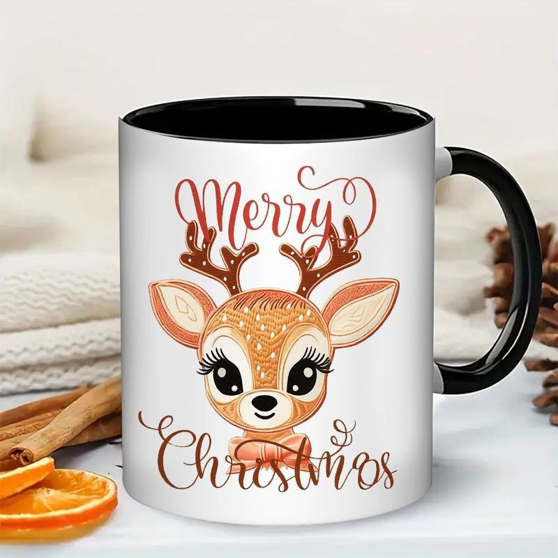 Tailorly Black Accent 11 oz Mug - cute reindeer merry christmas
