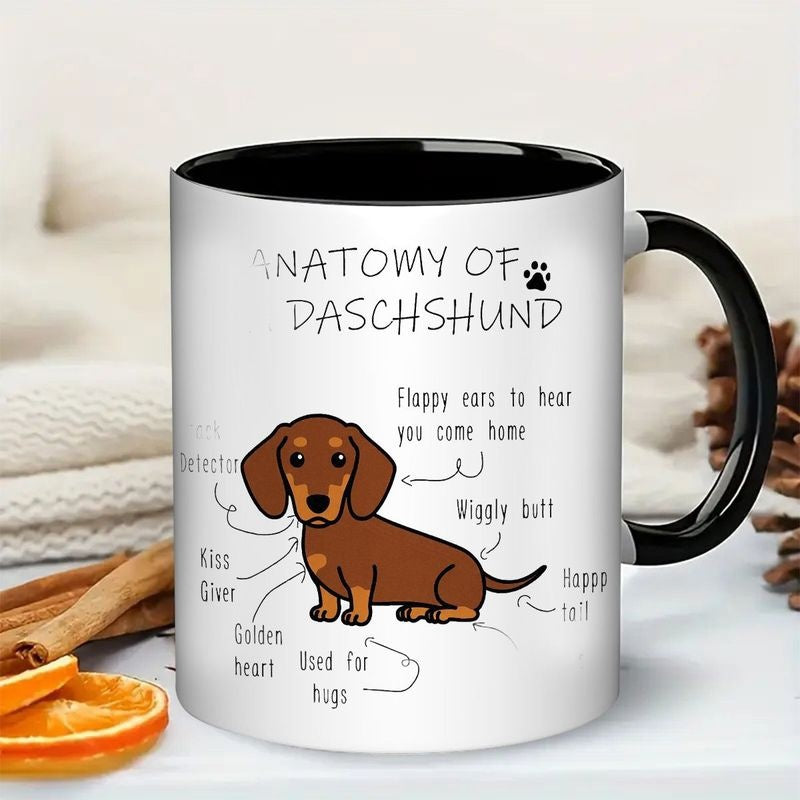 Tailorly Black Accent 11 oz Mug - dachshund anatomy with labeled parts ears nose tail