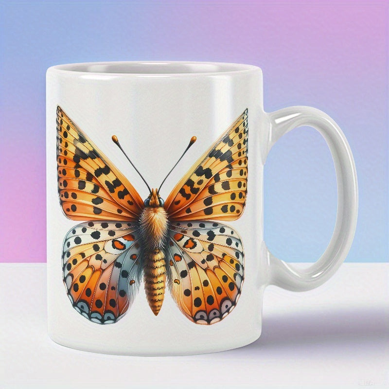 Tailorly White Ceramic 11 oz Mug - Vibrant Orange Wings With Delicate Black Spots And Intricate Symmetrical Details Butterfly