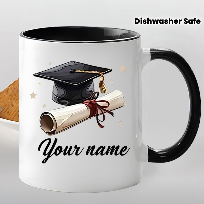 Tailorly Black Accent 11 oz Mug - graduation mug with scroll and text