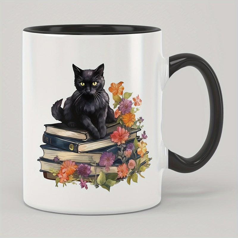 Tailorly Black Accent 11 oz Mug - black cat reading book