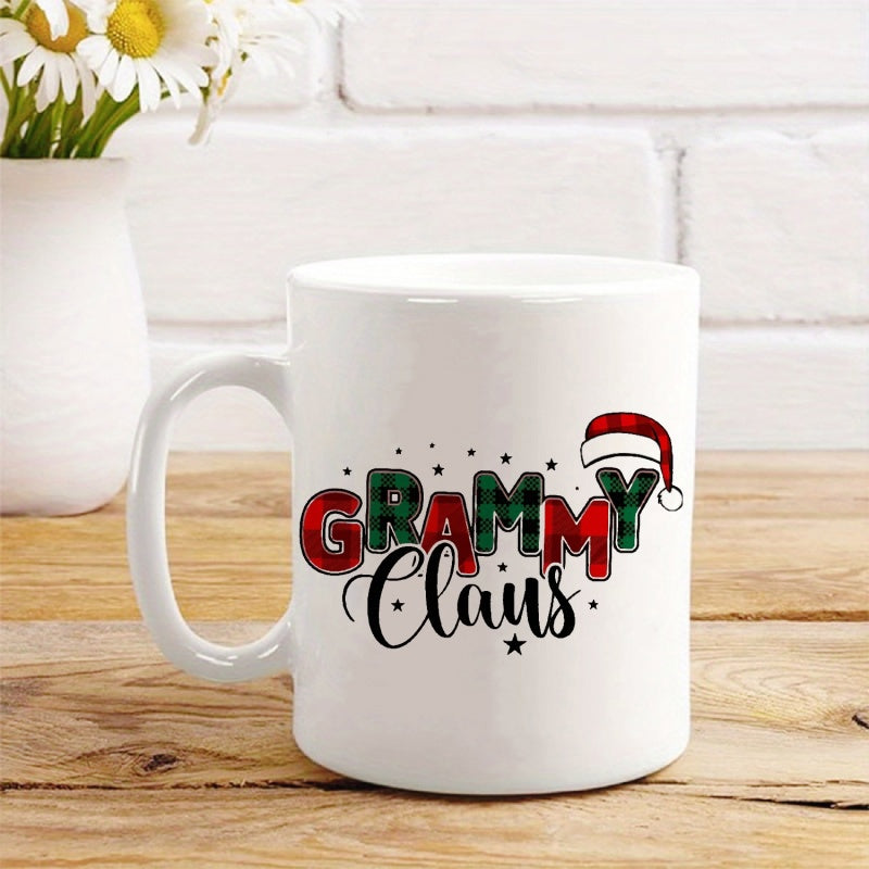 Tailorly White Ceramic 11 oz Mug - Grammy Claus Festive Red And Green Buffalo Plaid Pattern With A Cute Santa Hat