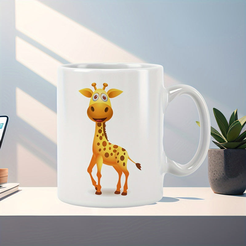 Tailorly White Ceramic 11 oz Mug - Cute Cartoon Standing Giraffe With Large Eyes And Spots Giraffe