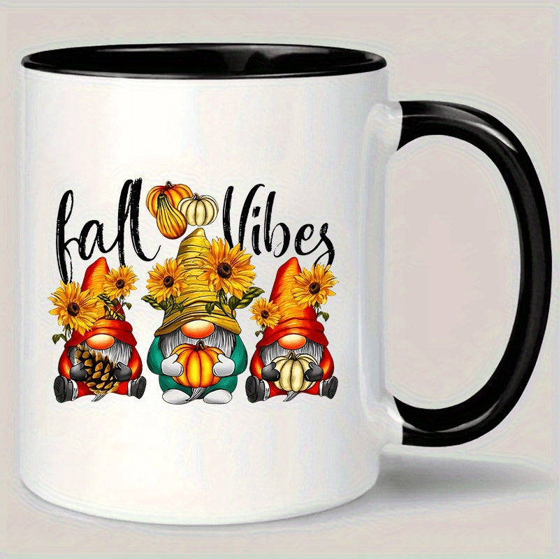 Tailorly Black Accent 11 oz Mug - gnomes pumpkins sunflowers hats