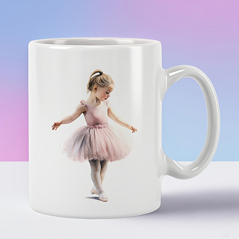 Tailorly White Ceramic 11 oz Mug - Graceful Little Girl Wearing Pink Tutu Dancing With Elegant Poise Ballerina