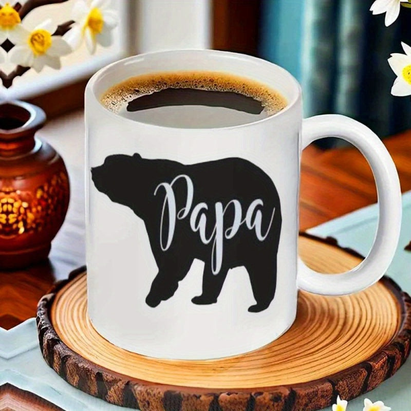 Tailorly White Ceramic 11 oz Mug - Papa Minimalist Silhouette Of A Wild Walking Forest Animal Character Bear