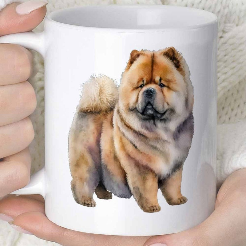 Tailorly White Ceramic 11 oz Mug - Fluffy Majestic Furry Dog Standing In Graceful Elegant Watercolor Style Chow Chow