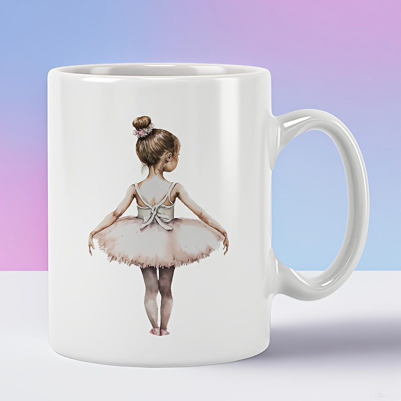 Tailorly White Ceramic 11 oz Mug - Graceful Young Girl In Pink Tutu Standing With Back Turned Ballerina