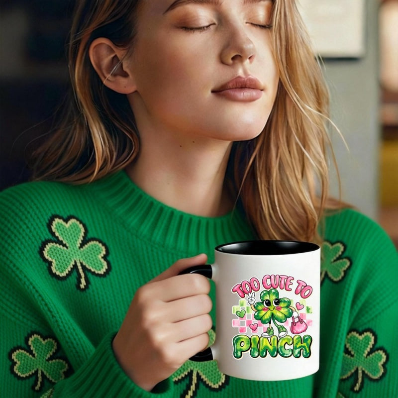 Tailorly Black Accent 11 oz Mug - clover pattern with hearts and stars