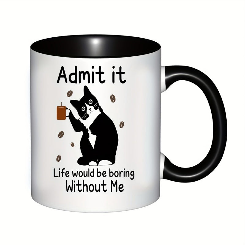 Tailorly Black Accent 11 oz Mug - tuxedo cat boring without me text