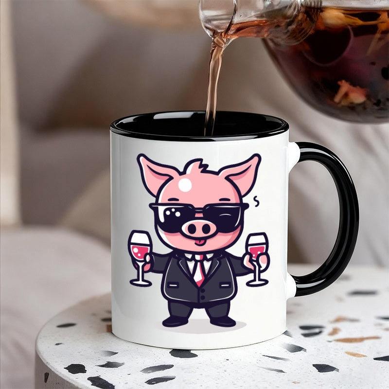 Tailorly Black Accent 11 oz Mug - fun cartoon cartoon character holding a wine glass