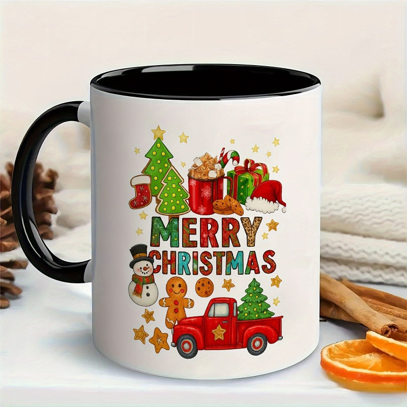 Tailorly Black Accent 11 oz Mug - gingerbread candy canes trees stars presents and merry