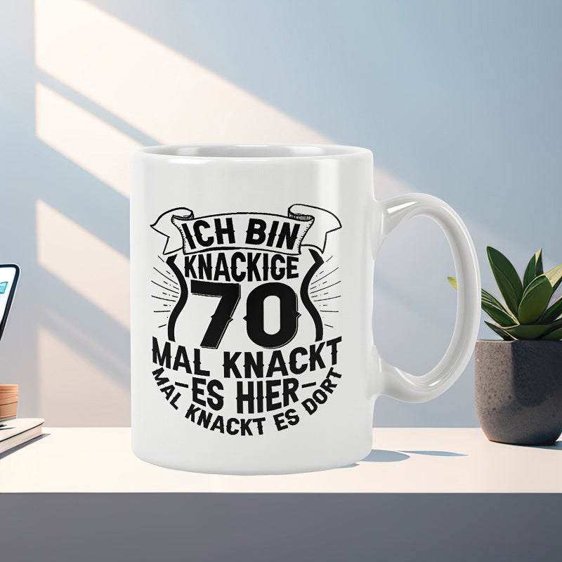 Tailorly White Ceramic 11 oz Mug - Sleek Minimalist Black Typography Celebrating A Special Seventieth Milestone Birthday Seventy