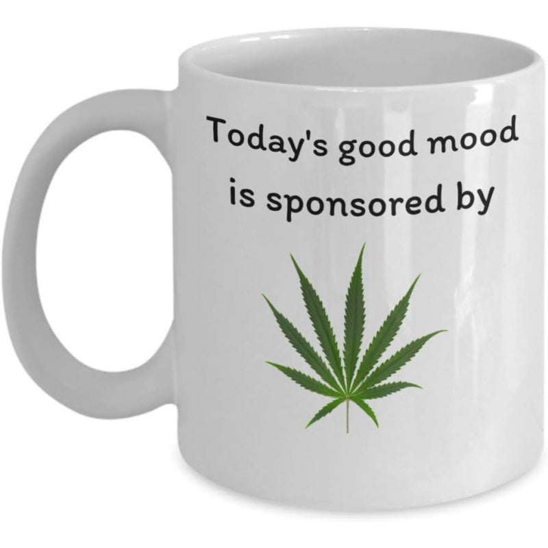 Tailorly White Ceramic 11 oz Mug - Todays Good Mood Is Sponsored By Vibrant Green Pointed Foliage Inspired By Natural Botanical Herb Elements Leaf