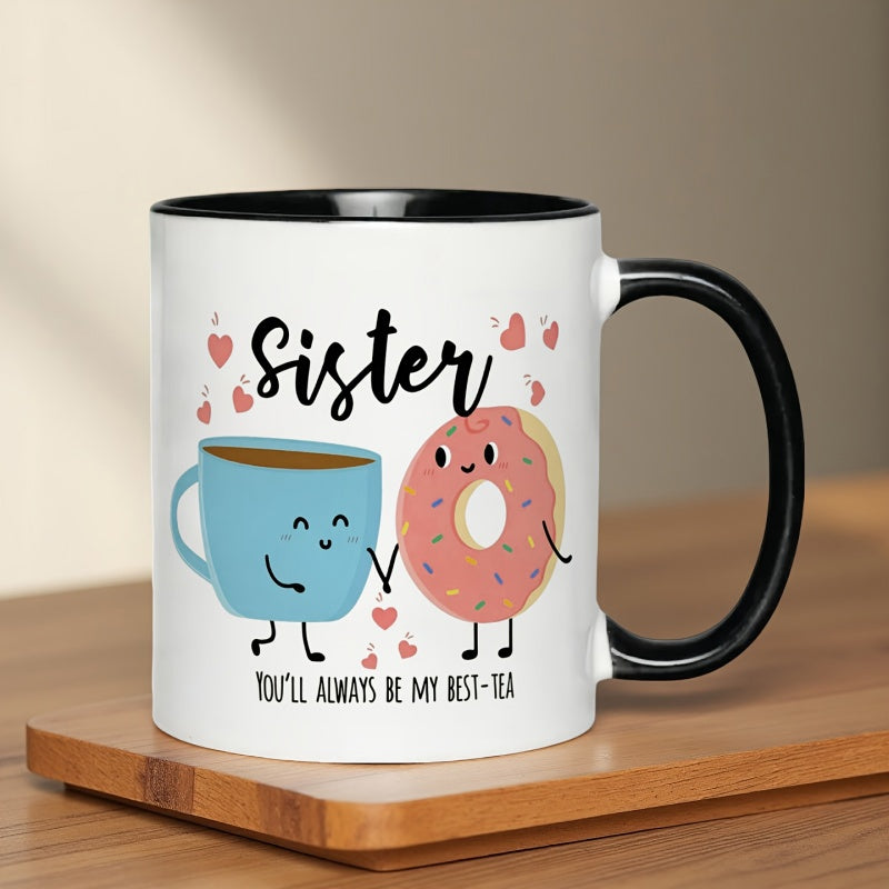 Tailorly Black Accent 11 oz Mug - 11oz ceramic mug perfect birthday or christmas gift for sister bestie or friend reusable machine washable coffee cup