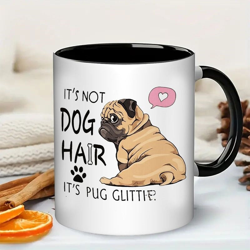 Tailorly Black Accent 11 oz Mug - funny pug glitter cute sitting pug