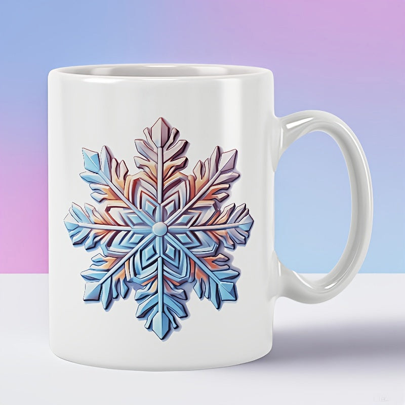 Tailorly White Ceramic 11 oz Mug - Vibrant Three Dimensional Gradient Crystal Frozen Winter Seasonal Geometric Snowflake