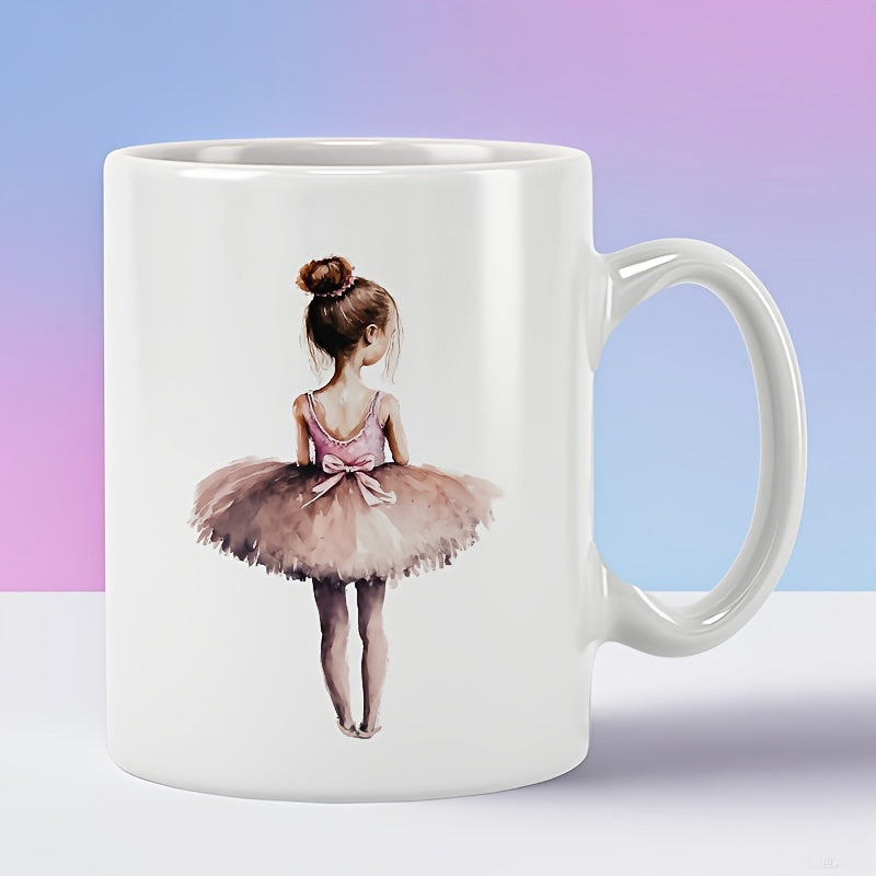 Tailorly White Ceramic 11 oz Mug - Elegant Watercolor Little Girl In Pink Tutu Dancing Ballerina