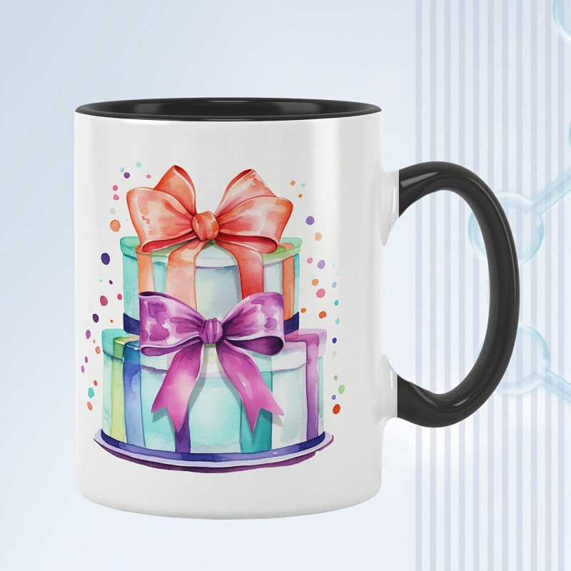 Tailorly Black Accent 11 oz Mug - fun and colorful birthday cake banner and graphics