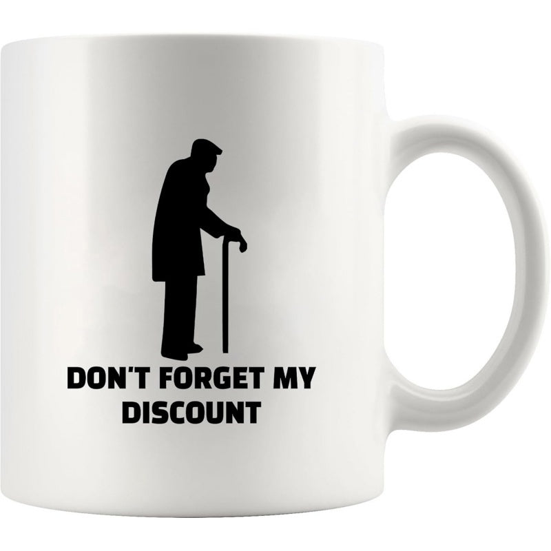 Tailorly White Ceramic 11 oz Mug - Don't Forget My Discount Silhouette Of An Elderly Gentleman Leaning On A Walking Cane Old Man