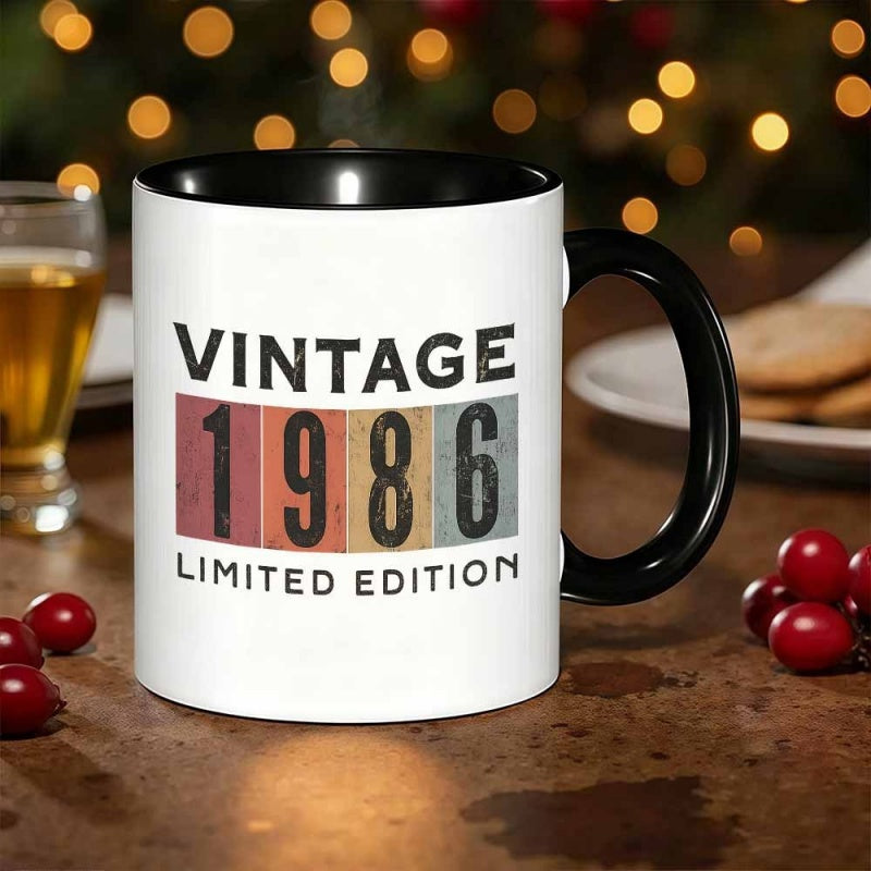 Tailorly Black Accent 11 oz Mug - vintage 1986 edition text
