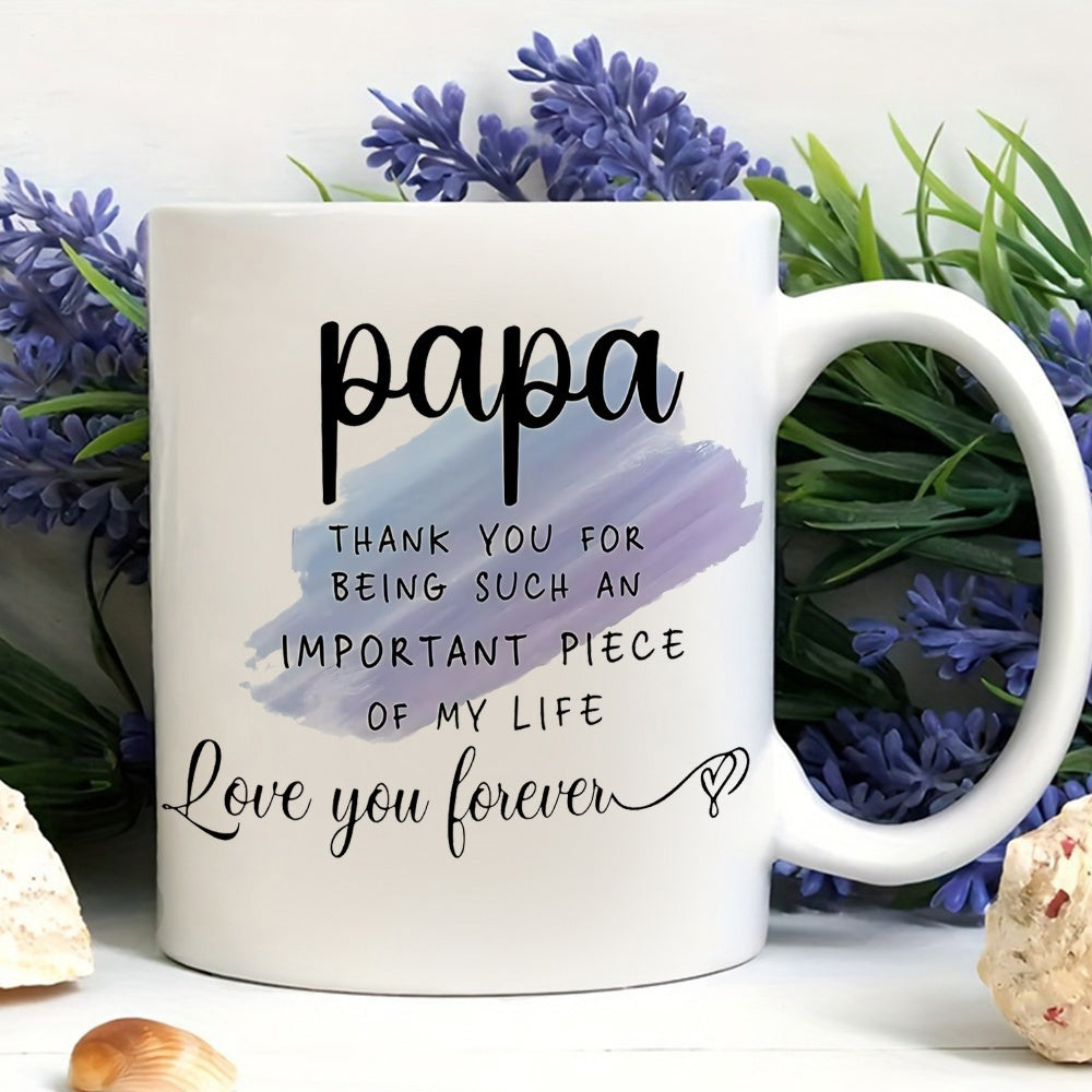 Tailorly White Ceramic 11 oz Mug - Papa Thank You For Being Such An Important Piece Of My Life Love You Forever Artistic Watercolor Splash With Soft Blue And