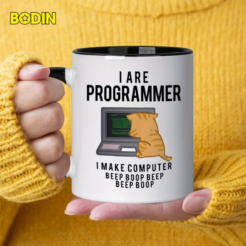 Tailorly Black Accent 11 oz Mug - programmer cat coffee mug funny coding humor computer design with binary code cats