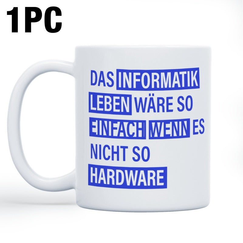 Tailorly White Ceramic 11 oz Mug - Minimalist White Ceramic With Bold Blue Typography Blocks Clean Modern Coffee Mug
