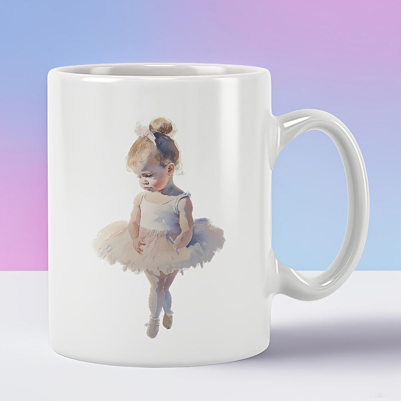 Tailorly White Ceramic 11 oz Mug - Graceful Young Girl Dancing In Delicate White Tutu And Ballet Shoes Ballerina