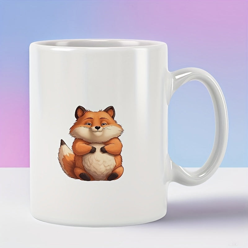 Tailorly White Ceramic 11 oz Mug - Adorable Chubby Orange Fox Sitting Peacefully On A Pure White Fox