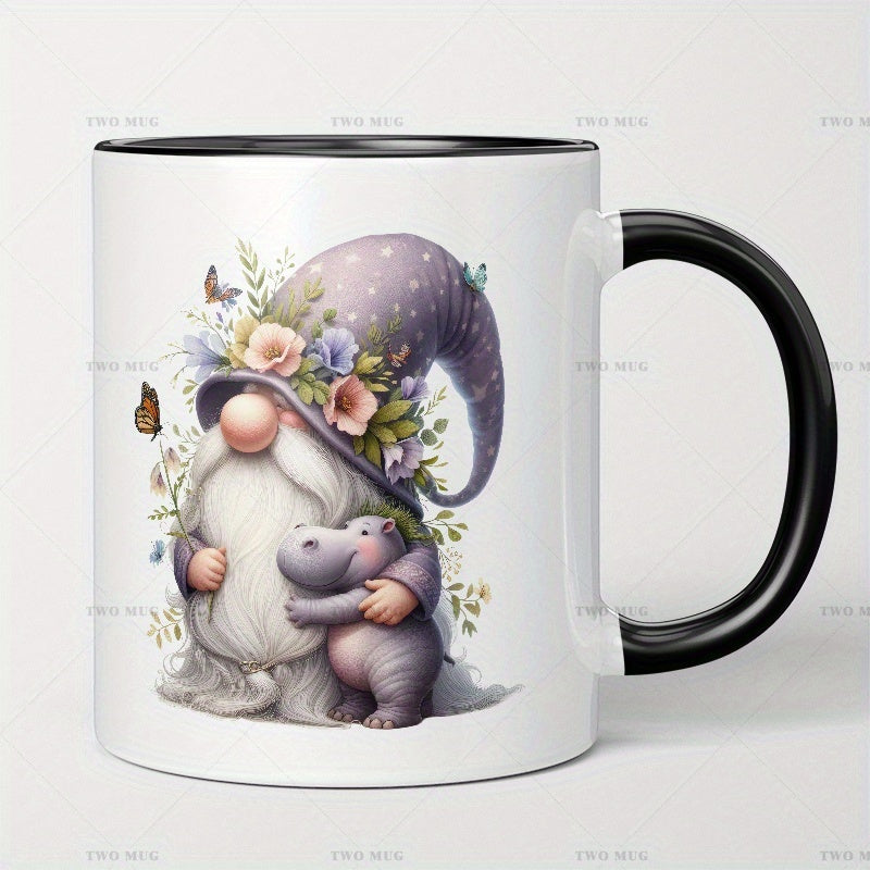 Tailorly Black Accent 11 oz Mug - whimsical purple capped gnome hippo