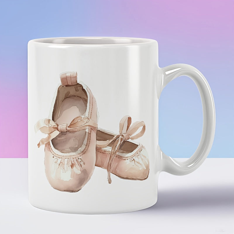 Tailorly White Ceramic 11 oz Mug - Elegant Satin Pointe Shoes With Delicate Silk Ribbons In Soft Pink Watercolor Ballet Slippers