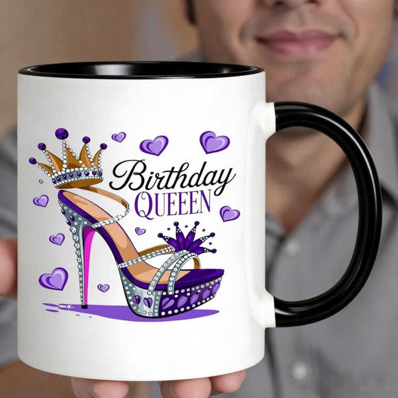Tailorly Black Accent 11 oz Mug - purple high heel queen birthday queen printed heart decorations