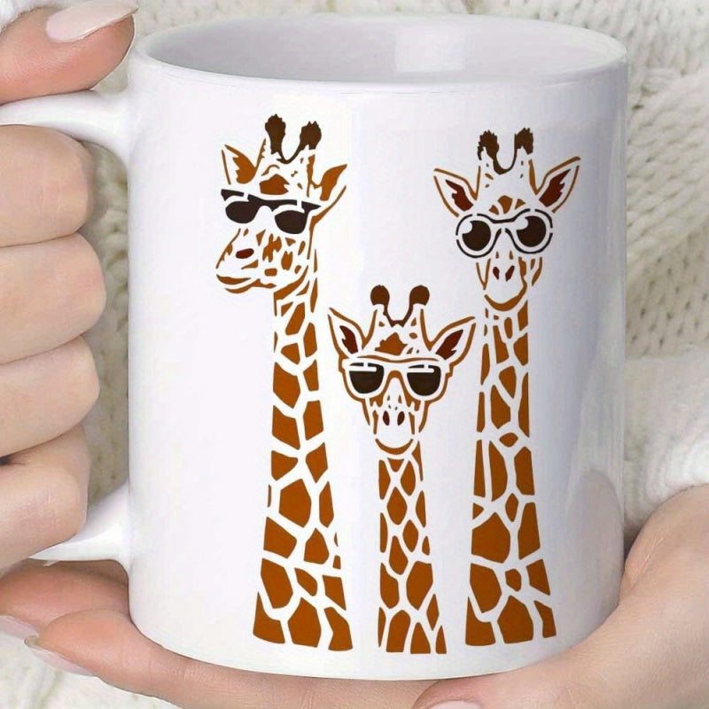 Tailorly White Ceramic 11 oz Mug - Three Stylish Cool Mammals Wearing Dark Sunglasses With Artistic Spotted Pattern Giraffe