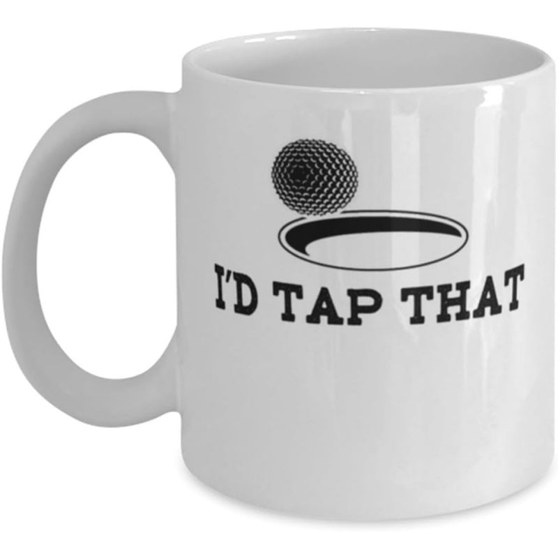 Tailorly White Ceramic 11 oz Mug - Id Tap That Minimalist Black And White Graphic Rolling Into A Dark Circular Hole Golf Ball