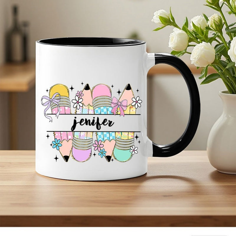 Tailorly Black Accent 11 oz Mug - bow flower patterns
