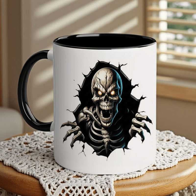Tailorly Black Accent 11 oz Mug - halloween themed skull