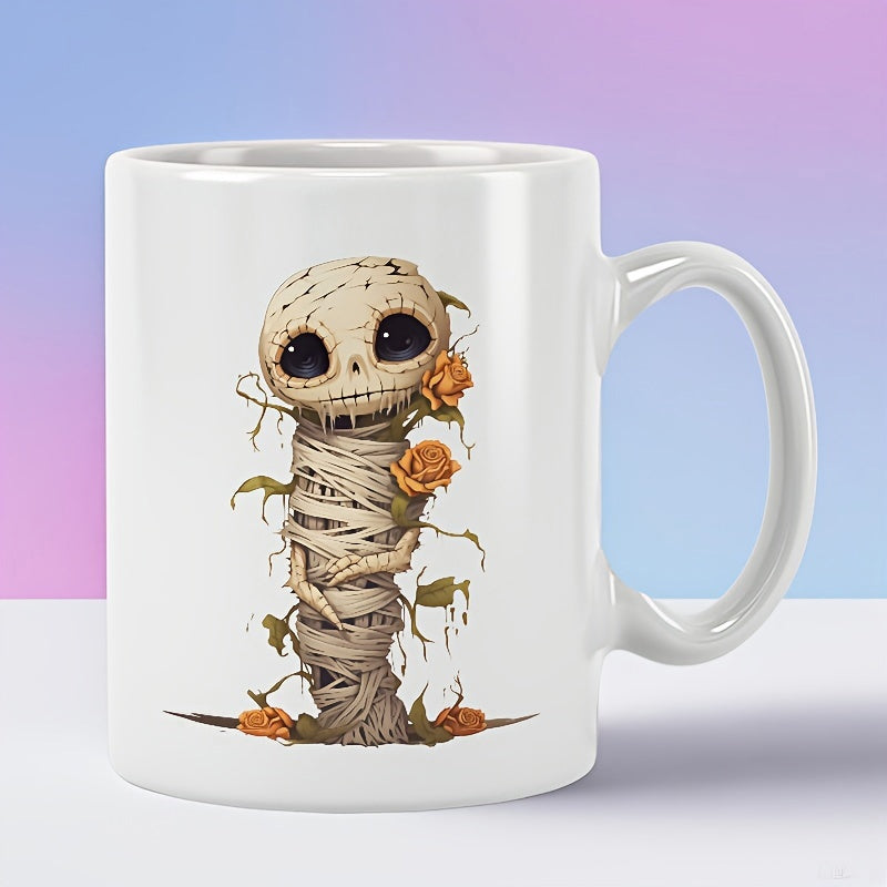 Tailorly White Ceramic 11 oz Mug - Wrapped In Bandages With Blooming Orange Roses And Thorns Mummy