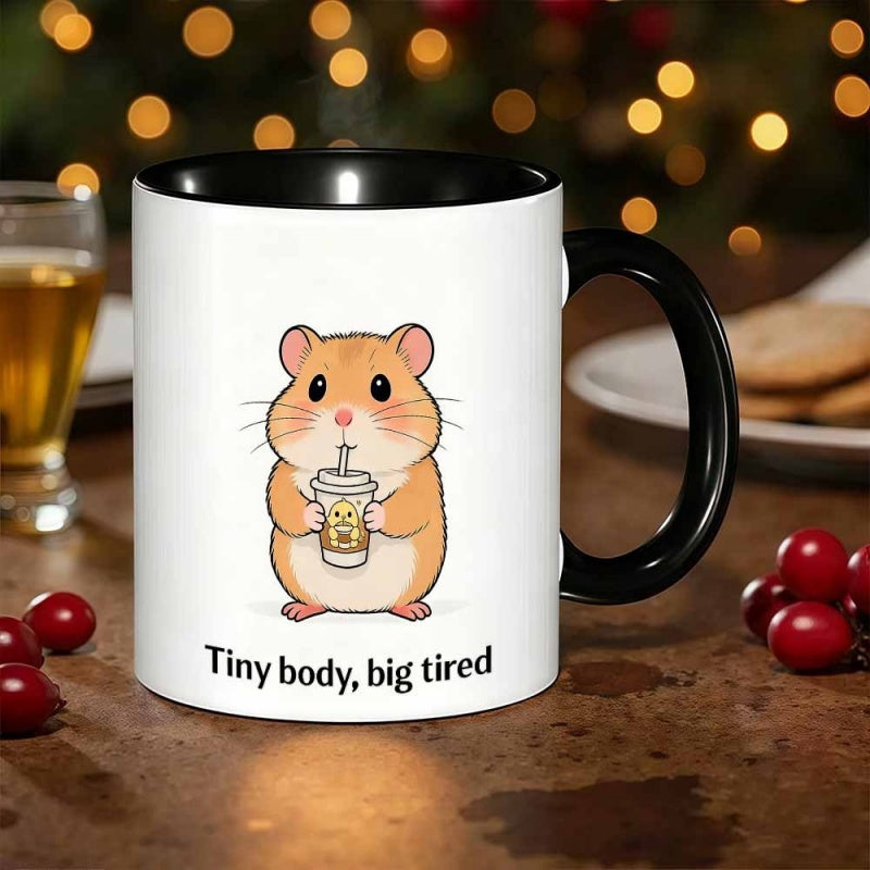Tailorly Black Accent 11 oz Mug - hamster coffee illustration