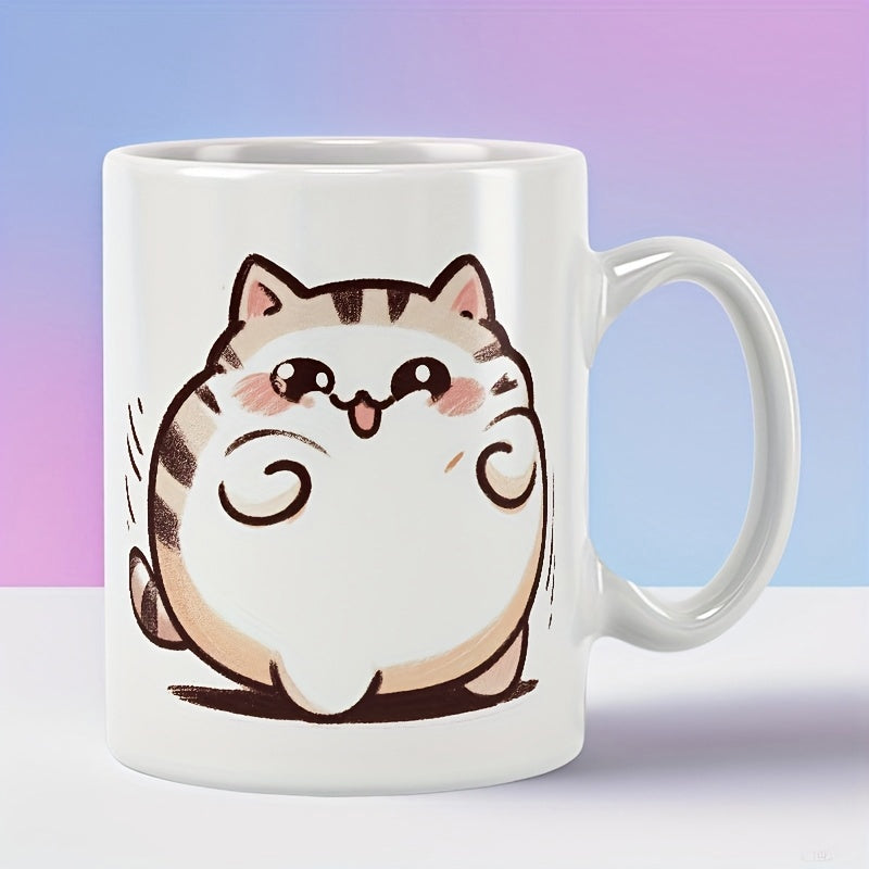 Tailorly White Ceramic 11 oz Mug - Round Chubby Tabby Kitten With Sparkling Eyes And Tiny Paws Cat