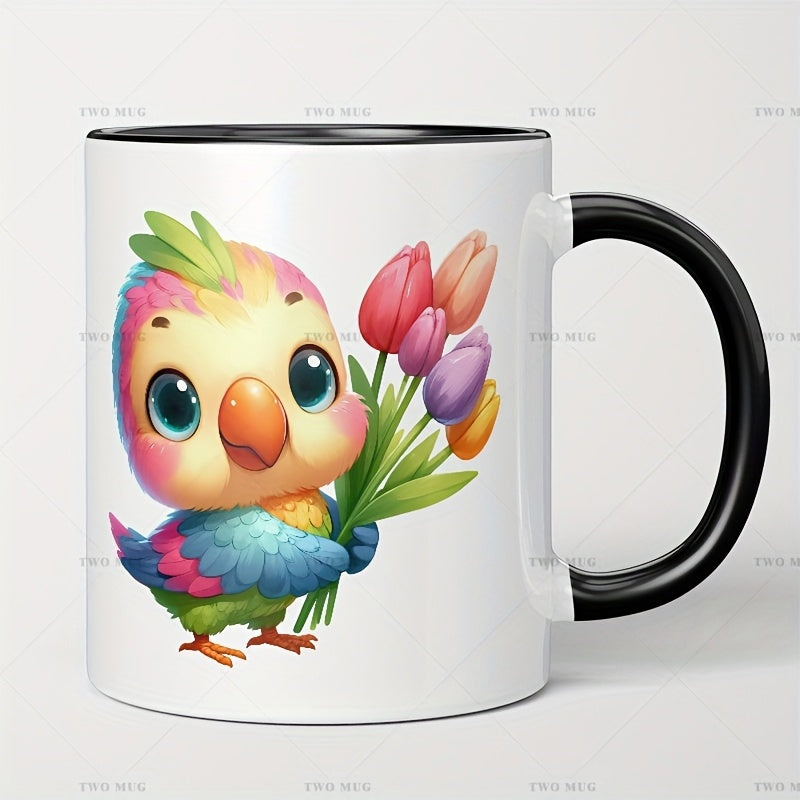 Tailorly Black Accent 11 oz Mug - parrot holding flower