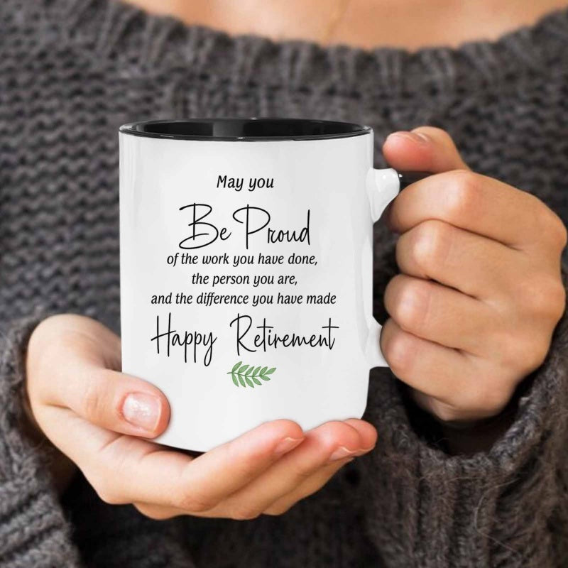 Tailorly Black Accent 11 oz Mug - retirement quote with greenery