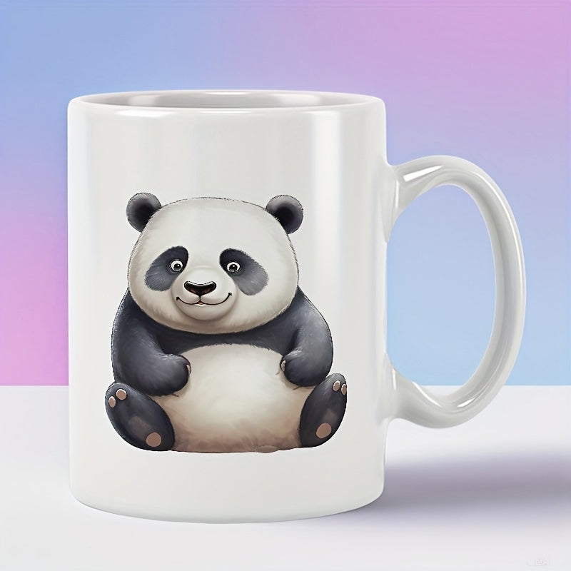 Tailorly White Ceramic 11 oz Mug - Cute Chubby Cartoon Panda Sitting Calmly With A Soft Smile Panda